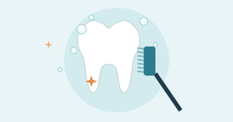 Illustration of a tooth being cleaned with a toothbrush and soap bubbles