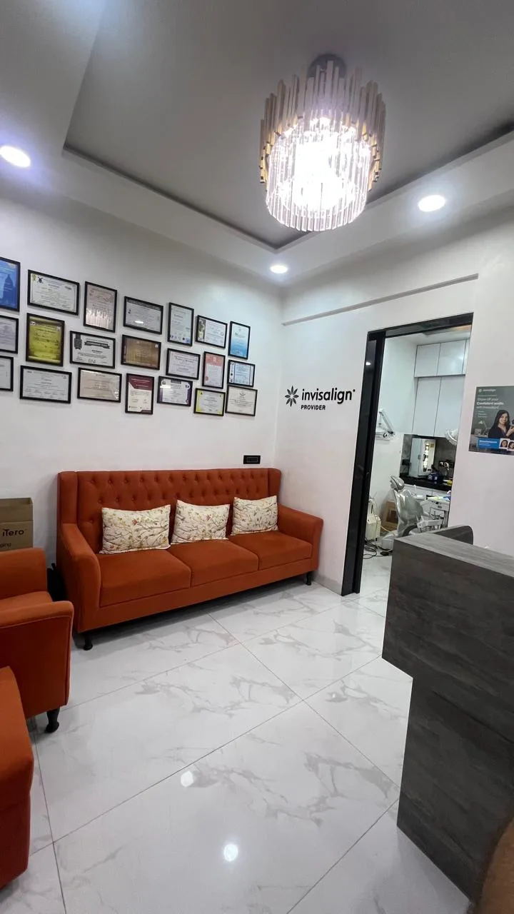 Reception and waiting area at The Smile Makers Dental Clinic, Khar West
